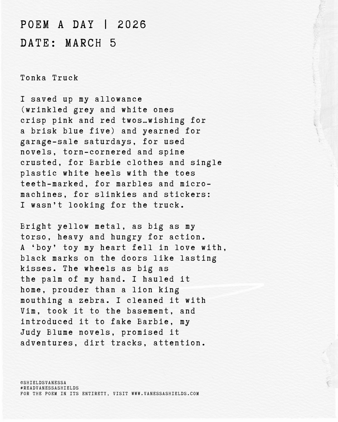 POEM A DAY - March 5 - VANESSA SHIELDS
